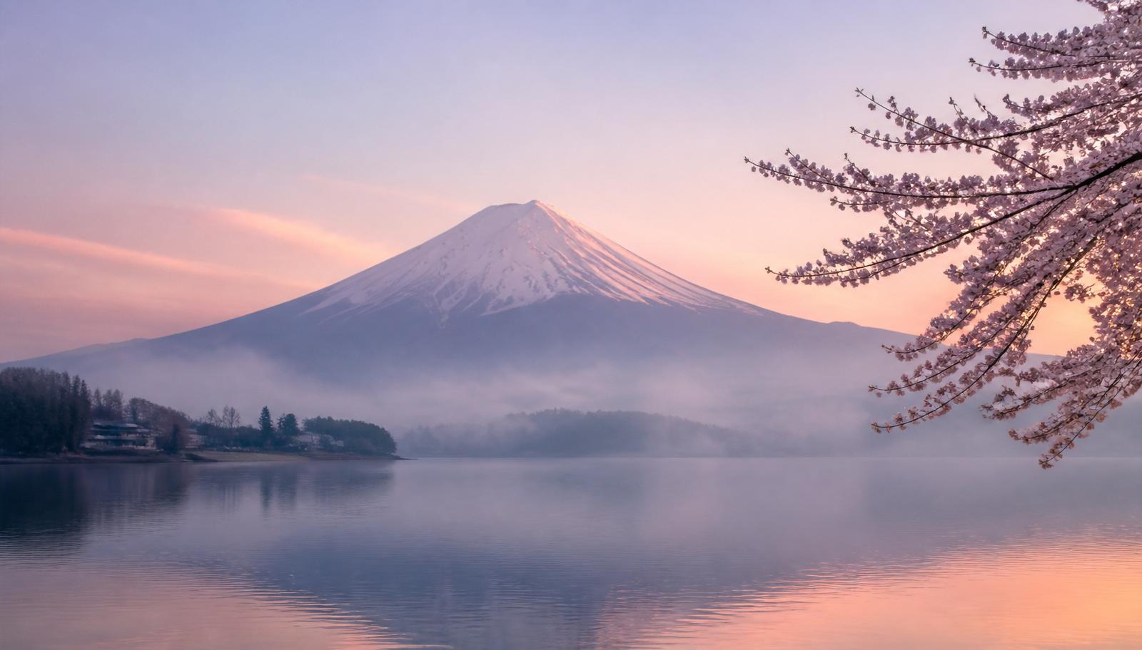 Misty Mount Fuji at dawn